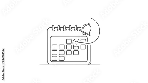 Calendar Reminder Notification Line Icon. Event Planning, Schedule Management, Appointment Alert, and Productivity Symbol.