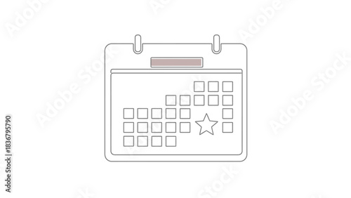 Minimalist outline calendar icon with a star highlighting an important date or event. Schedule and time management symbol.