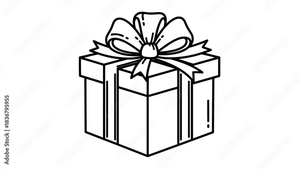 Obraz premium Simple Outline Vector Illustration of a Gift Box with a Bow. Hand Drawn Present Icon for Holidays, Birthdays, and Celebrations
