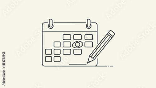 Calendar and pencil outline icon for event planning, appointment scheduling, task management, and deadline reminder