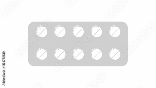 Blister pack with ten white round pills, isolated on a white background. Generic medicine for healthcare and medical treatment.
