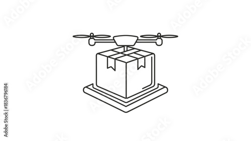 Drone Delivery Service Icon: Modern Unmanned Aerial Vehicle Transporting a Package, E-commerce Logistics Illustration