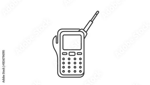 Walkie-talkie icon. Portable two-way radio outline illustration for communication, security, outdoor adventure, and vintage technology.