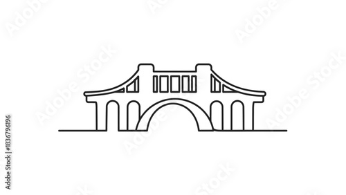 Continuous one line drawing of a modern arched bridge structure. Minimalist vector illustration for connection and infrastructure design.