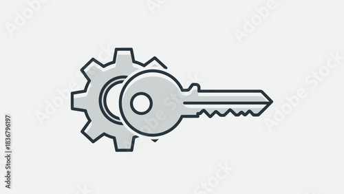 Security settings and access control icon with gear and key, symbolizing digital solutions, configuration, and system management