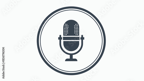 Classic Retro Microphone Icon in Circle. Vintage Audio Symbol for Podcast, Radio, Voice Recording, Broadcasting, and Sound Production.