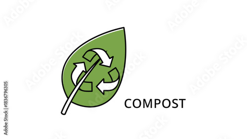 Green leaf compost symbol with recycling arrows, eco-friendly decomposition for organic waste management, sustainable garden icon