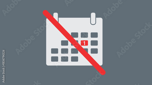 No Calendar Icon with Red Cross-Out Line Indicating Canceled Events, Unavailable Dates, or Blocked Schedules