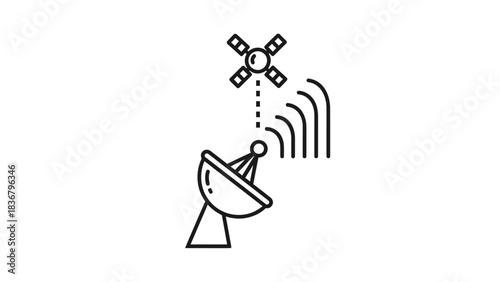 Satellite communication system icon showing data transfer between an orbital satellite and a ground dish antenna