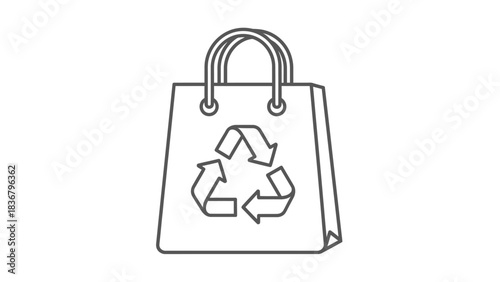 Eco-friendly reusable shopping bag icon with recycling symbol. Sustainable retail packaging line art illustration for environmental concept.