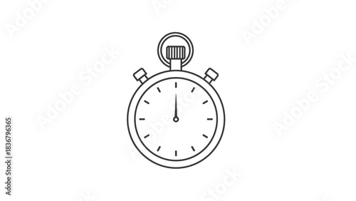 Stopwatch icon, simple outline timer symbol. Minimalist black and white clock illustration for speed, time measurement, and deadlines.
