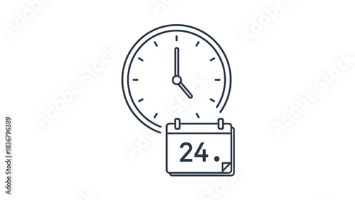 Minimalist Time and Calendar Outline Icon for Daily Scheduling, Appointment Management, Event Planning, Deadline Tracking Symbol