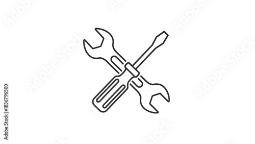 Crossed Wrench and Screwdriver Icon - Tools Symbol for Repair, Service, Maintenance, and Settings Configuration
