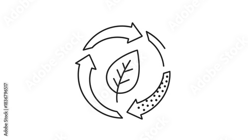 Eco-friendly recycling loop icon with a natural leaf, symbolizing sustainability, environmental protection, and circular economy