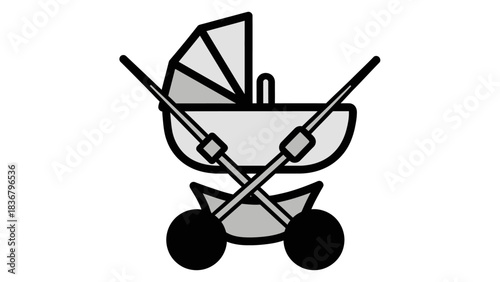 Classic Baby Carriage Icon. Black and White Line Art Vector Illustration of a Pram for Infant Transport and Child Care.