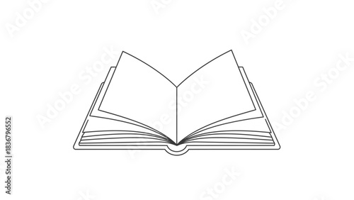 Minimalist open book line art vector illustration, perfect for education, reading, learning, and storytelling concepts.