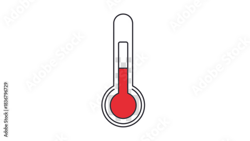 Red thermometer icon showing high temperature. Heat, fever, or climate measurement symbol vector illustration.