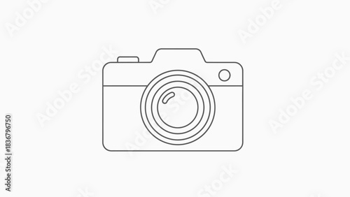 Modern Digital Camera Line Art Icon. Minimalist Outline Vector Graphic for Photography, Media, and Web Design.