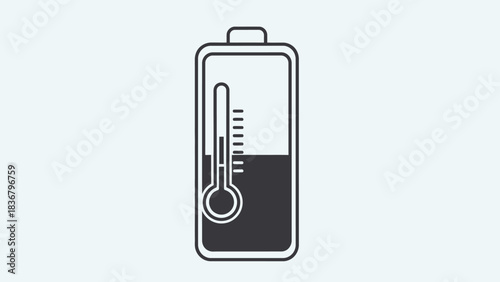 Battery temperature monitoring icon showing energy charge status and thermal level. Vector illustration for electric power and device health.