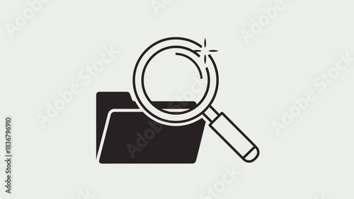 Digital Folder Search Icon with Magnifying Glass, File Management Concept, Data Organization and Exploration Vector Illustration