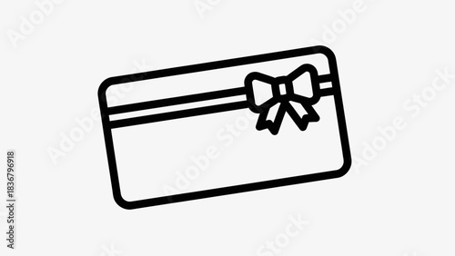 Gift Card with Bow Line Icon. Outline vector illustration of a present voucher or coupon for shopping, discount, reward, sale.