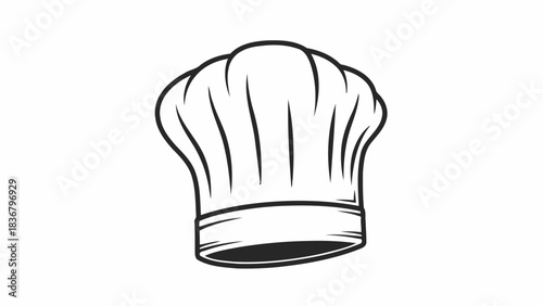 Stylized Chef's Hat Outline Icon. Culinary Toque Blanche Drawing for Restaurant, Cooking, Bakery, Food Service Graphics