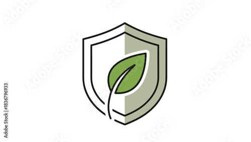Green leaf shield icon, symbolizing environmental protection, sustainable living, nature care, eco-friendly security