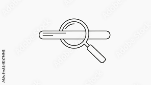 Outline search bar icon with magnifying glass, symbol of online information search, find, explore, or discovery on a white background.