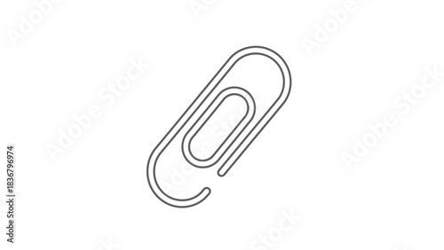 Black outline paperclip icon, minimalist office stationery symbol for attachment, organization, and document management on a white background