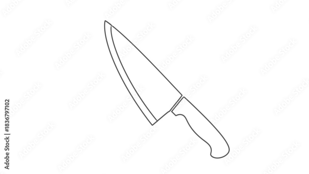 Obraz premium Chef's knife line art illustration. Outline kitchen knife vector icon for cooking, food preparation, and culinary design.