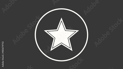 Simple White Five-Pointed Star Icon in Circle on Dark Gray Background - Favorite, Rating, Quality, Success Symbol