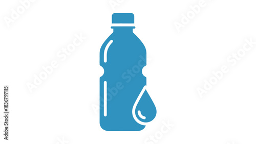 Minimalist Blue Bottle Icon with Water Droplet. Concept for Hydration, Beverage, Refreshment, and Healthy Living.