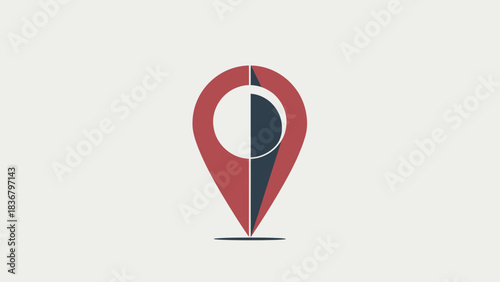 Abstract red and blue dual-tone map marker icon, symbolizing location, GPS, navigation, destination, and point of interest