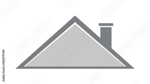 Minimalist house roof with chimney icon. Flat grey vector illustration for home, property, shelter, and real estate concepts.