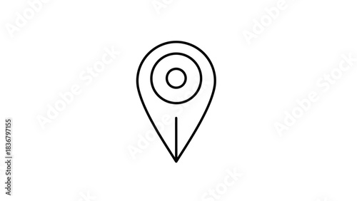 Black outline map pin icon with concentric circles, representing location, navigation, destination, and point of interest.