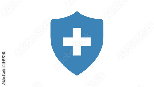 Medical Shield Icon: Blue Safety Symbol with White Cross for Health Protection, Healthcare, and Security Concepts