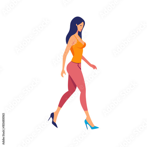 Full animation of a girl's gait in heels. Beautiful woman with a perfect figure, character for animation.
