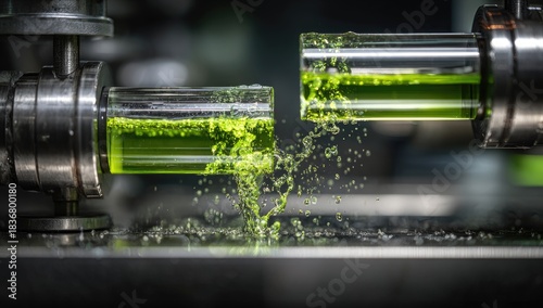 Green liquid sprays from scientific apparatus during processing