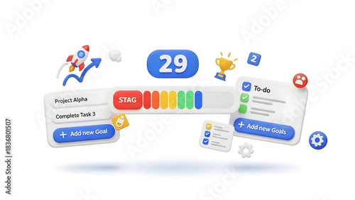 Visualizes project progress with gamified productivity tool, suitable for goaloriented presentations and reports in business meetings.