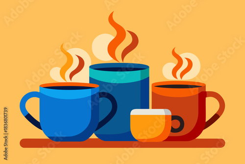 Cozy morning coffee cups with steaming hot beverages