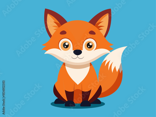 Cute cartoon fox sitting on a blue background