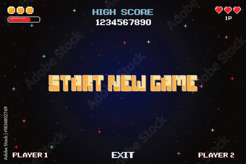 Start new game. by selecting a player or exiting the game's main menu. Modern trendy game background with lighting effect. Vector illustration