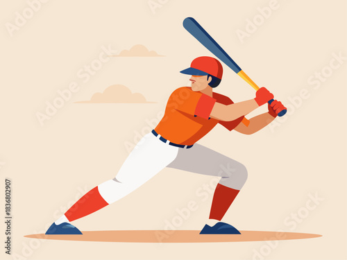 Baseball player in orange uniform swinging bat ready to hit ball
