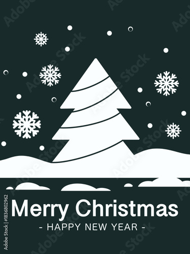 merry christmas greeting card. Elegan simple. Color green and white with tree