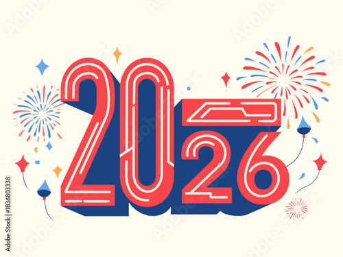 Happy new year 2026 design with fireworks