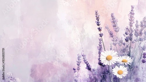 Soft Floral Background Featuring Lavender and Daisies with Pastel Colors for Decor and Design Projects