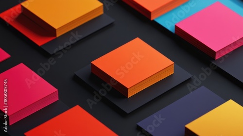 Vibrant Colorful Square Sticky Notes Arranged in a Creative Flat Lay Composition on a Dark Background