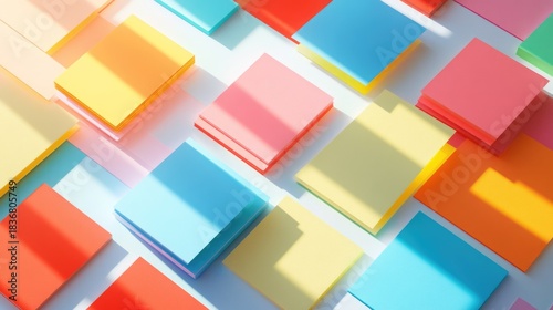 Colorful Adhesive Note Papers Arranged in a Creative Pattern for Organizational and Planning Purposes