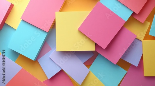 Colorful and Vibrant Stationery Notes in a Random Pattern on a Bright Background