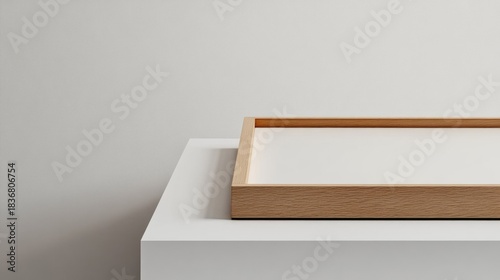 Minimalist wooden frame on clean white surface creating a modern and elegant aesthetic for decorative purposes